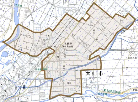 北長野とその周辺の地図。町の範囲を重ねている