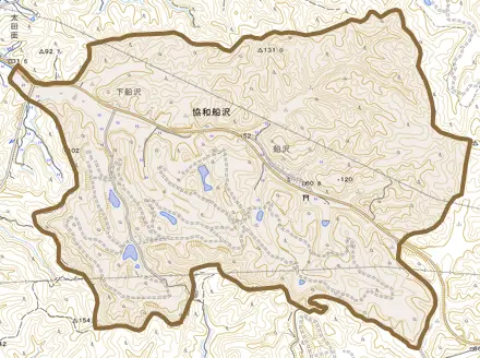 協和船沢とその周辺の地図。町の範囲を重ねている