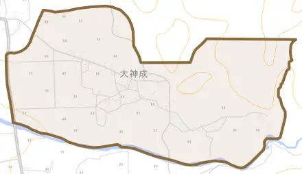 大神成とその周辺の地図。町の範囲を重ねている