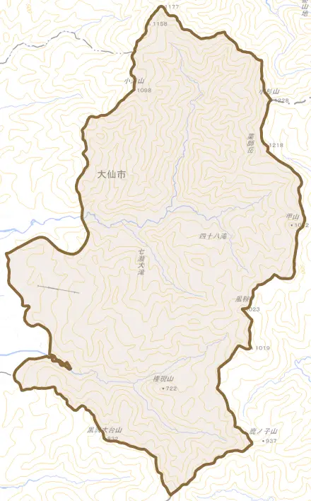 太田町太田とその周辺の地図。町の範囲を重ねている