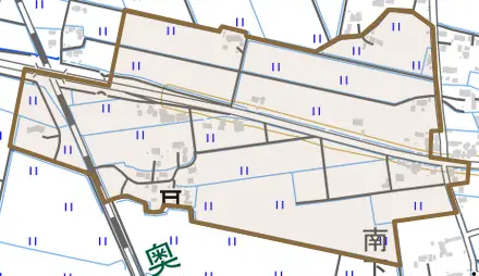 下深井とその周辺の地図。町の範囲を重ねている