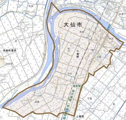 下鴬野とその周辺の地図。町の範囲を重ねている