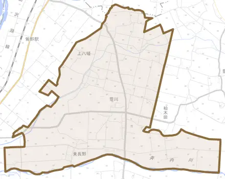 豊川とその周辺の地図。町の範囲を重ねている