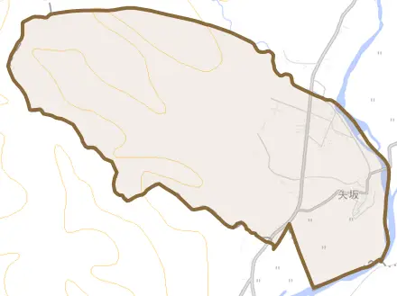 矢坂とその周辺の地図。町の範囲を重ねている