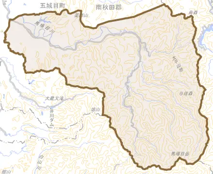 馬場目とその周辺の地図。町の範囲を重ねている