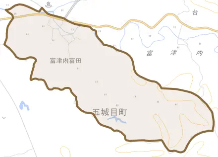 富津内富田とその周辺の地図。町の範囲を重ねている
