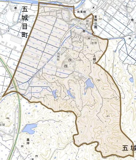 上樋口とその周辺の地図。町の範囲を重ねている