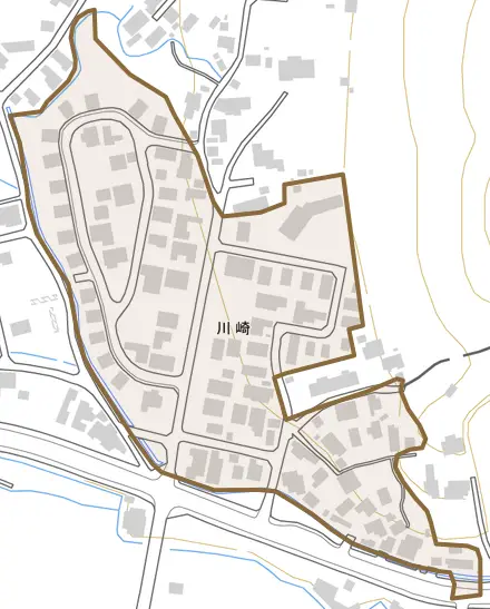川崎とその周辺の地図。町の範囲を重ねている