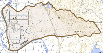 久保とその周辺の地図。町の範囲を重ねている