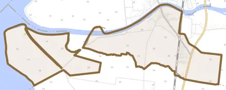 大川大川とその周辺の地図。町の範囲を重ねている