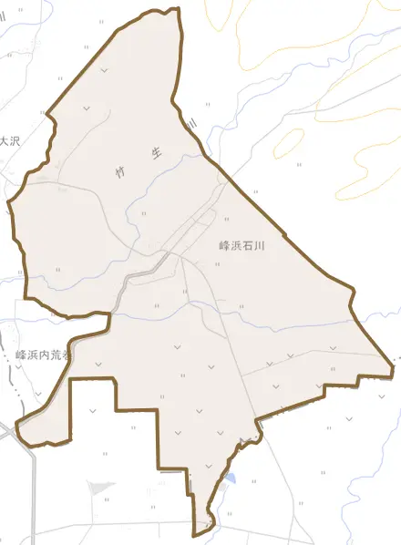 峰浜石川とその周辺の地図。町の範囲を重ねている