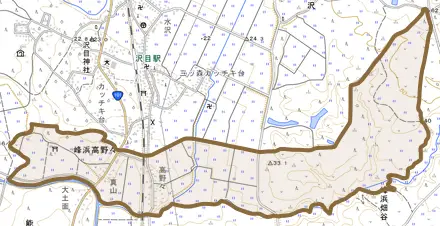 峰浜高野々とその周辺の地図。町の範囲を重ねている