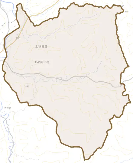 仏社とその周辺の地図。町の範囲を重ねている
