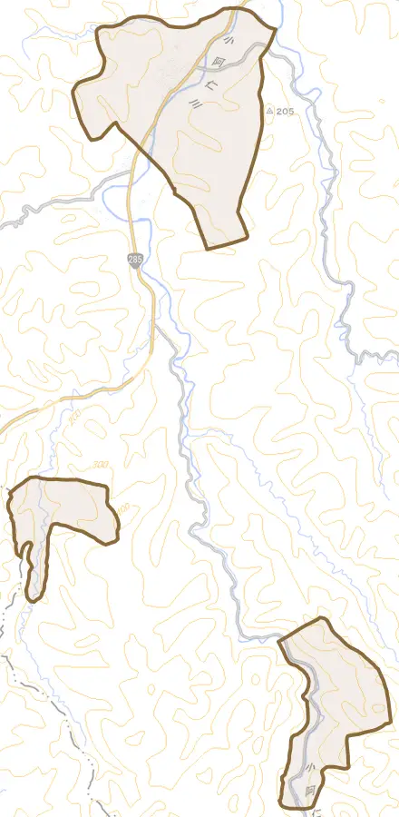 沖田面とその周辺の地図。町の範囲を重ねている