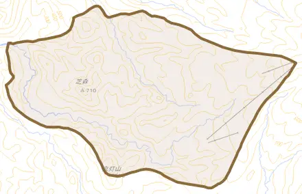 阿仁荒瀬川櫃畑とその周辺の地図。町の範囲を重ねている