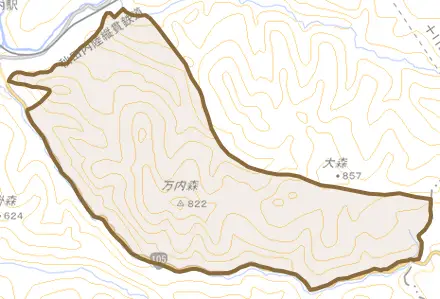 阿仁長畑とその周辺の地図。町の範囲を重ねている