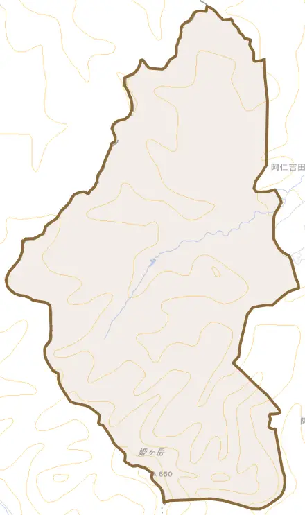 阿仁吉田とその周辺の地図。町の範囲を重ねている