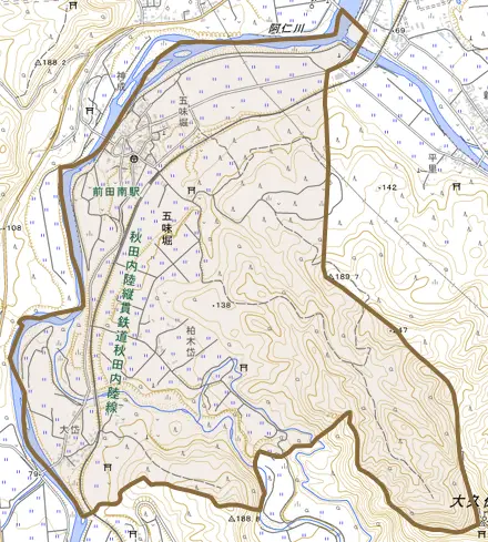 五味堀とその周辺の地図。町の範囲を重ねている