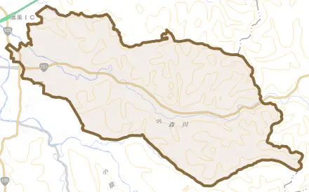 小森とその周辺の地図。町の範囲を重ねている
