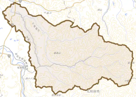 七日市とその周辺の地図。町の範囲を重ねている