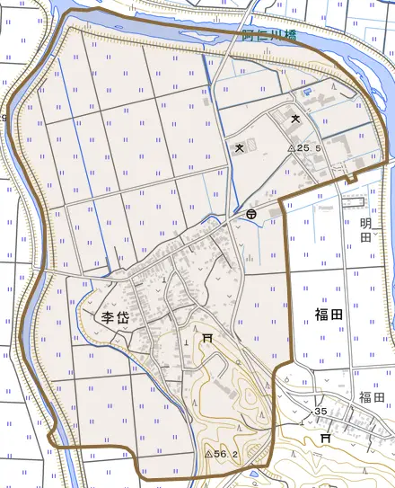 李岱とその周辺の地図。町の範囲を重ねている