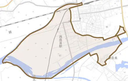 鷹巣とその周辺の地図。町の範囲を重ねている