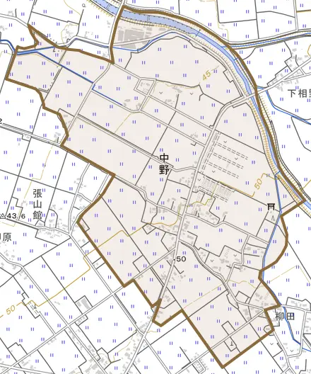 中野とその周辺の地図。町の範囲を重ねている