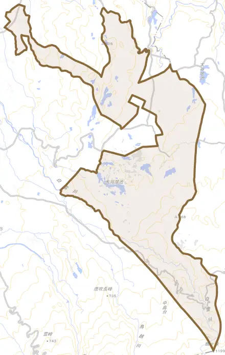 馬場とその周辺の地図。町の範囲を重ねている
