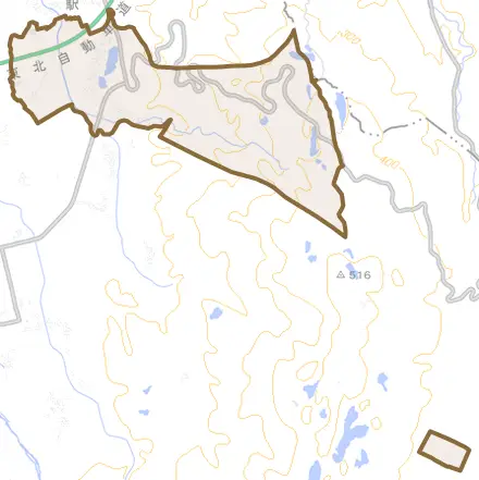 院内とその周辺の地図。町の範囲を重ねている