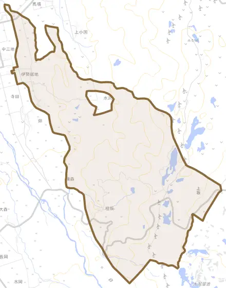 伊勢居地とその周辺の地図。町の範囲を重ねている