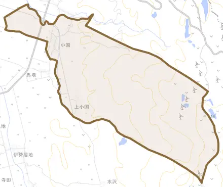 小国とその周辺の地図。町の範囲を重ねている