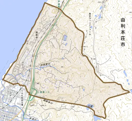 両前寺とその周辺の地図。町の範囲を重ねている