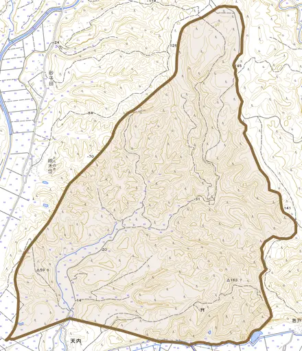 天内とその周辺の地図。町の範囲を重ねている