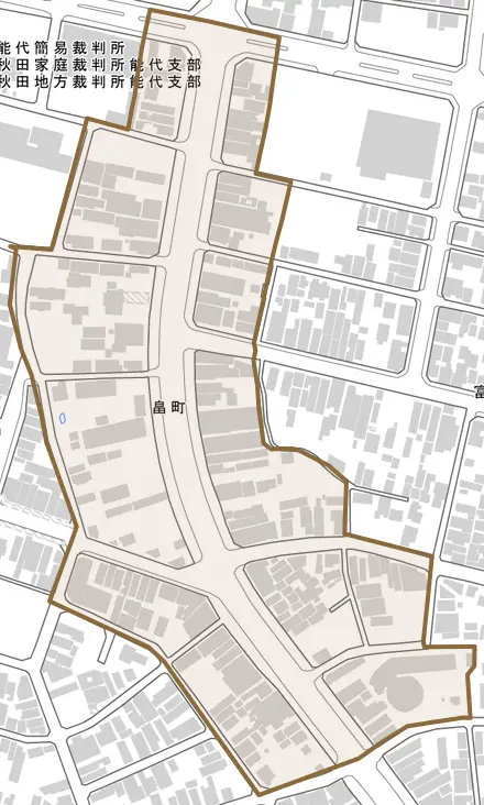 畠町とその周辺の地図。町の範囲を重ねている