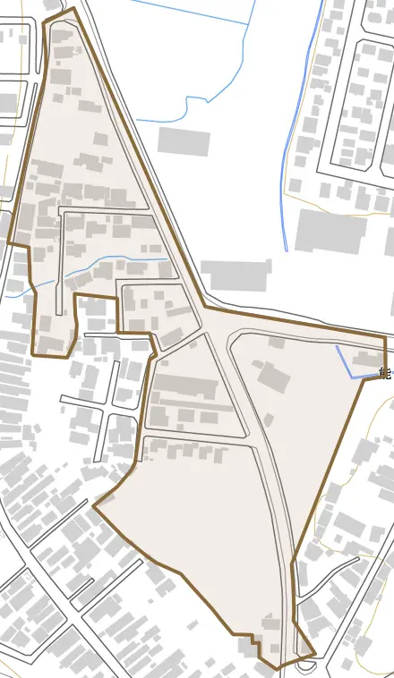 字上谷地とその周辺の地図。町の範囲を重ねている