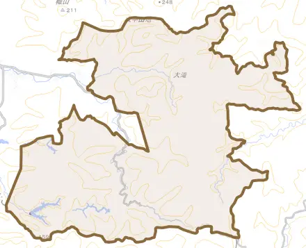 母体とその周辺の地図。町の範囲を重ねている