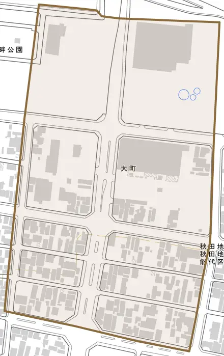 大町とその周辺の地図。町の範囲を重ねている