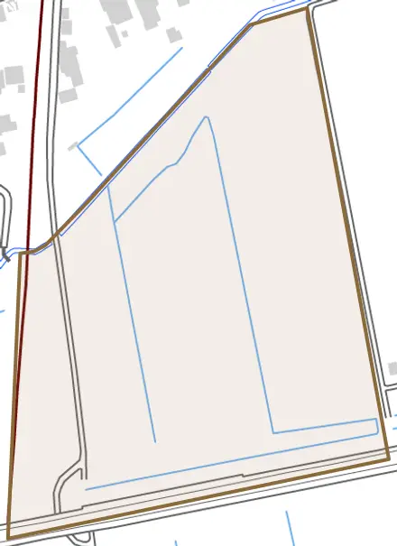 字中谷地とその周辺の地図。町の範囲を重ねている