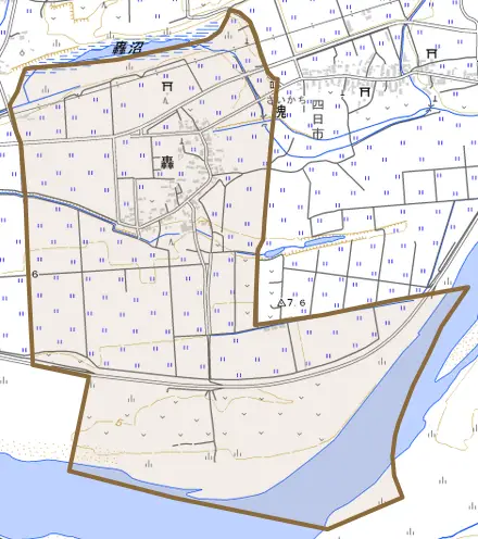字轟とその周辺の地図。町の範囲を重ねている