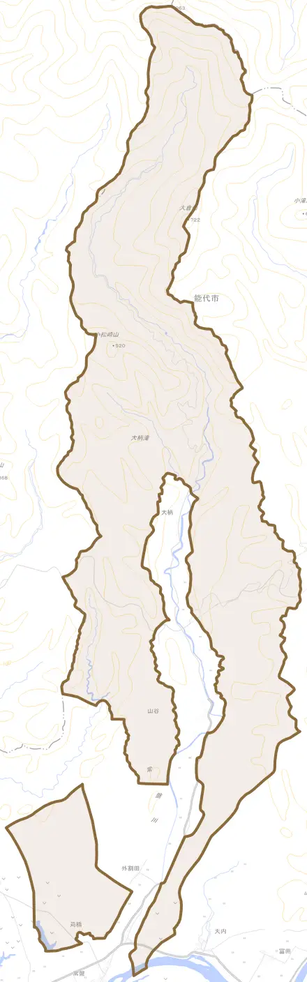 常盤とその周辺の地図。町の範囲を重ねている
