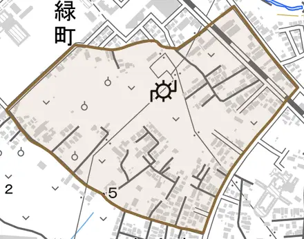 字養蚕とその周辺の地図。町の範囲を重ねている