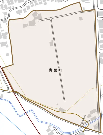 青葉町とその周辺の地図。町の範囲を重ねている