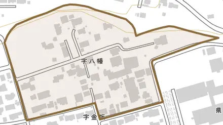 字八幡とその周辺の地図。町の範囲を重ねている