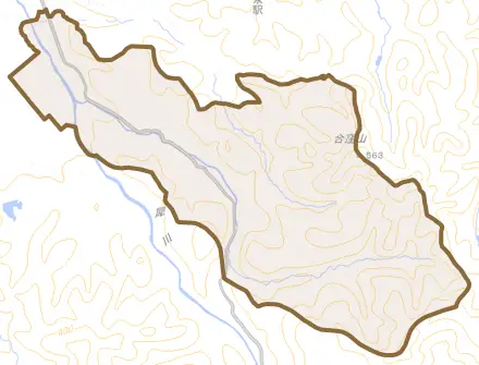 比内町独鈷とその周辺の地図。町の範囲を重ねている