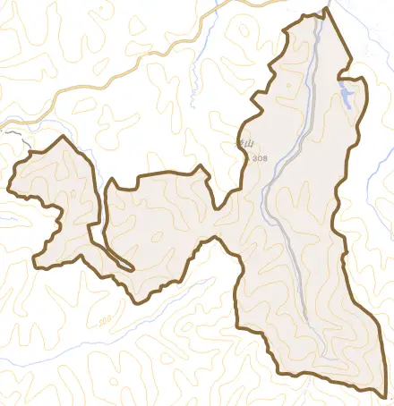 比内町谷地中とその周辺の地図。町の範囲を重ねている