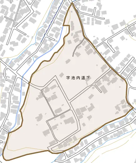 字池内道下とその周辺の地図。町の範囲を重ねている