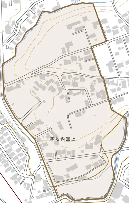 字池内道上とその周辺の地図。町の範囲を重ねている