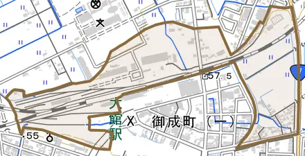 字板子石境とその周辺の地図。町の範囲を重ねている