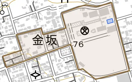 字金坂後とその周辺の地図。町の範囲を重ねている