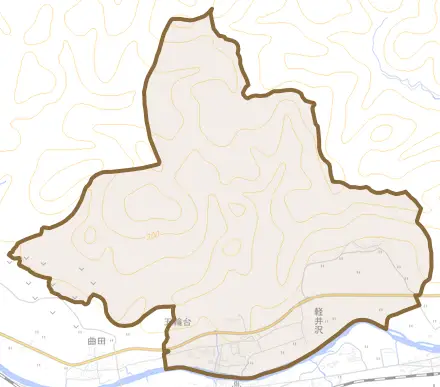 軽井沢とその周辺の地図。町の範囲を重ねている